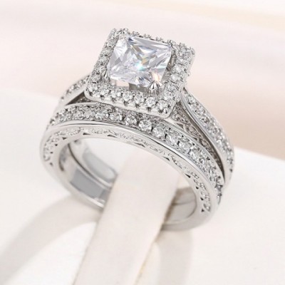 Choucong Vintage Gold Fill Wedding Ring Set with White CZ for Women