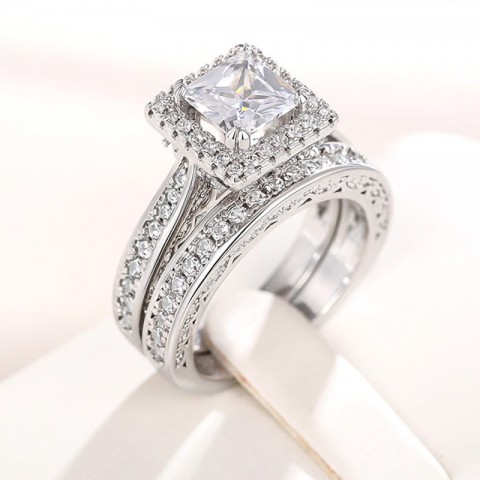 Choucong Vintage Gold Fill Wedding Ring Set with White CZ for Women