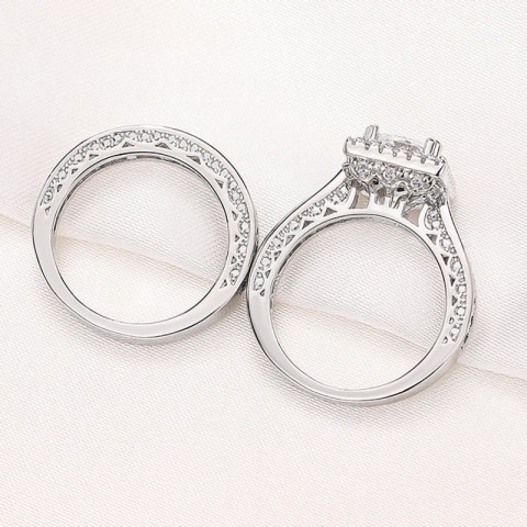 Choucong Vintage Gold Fill Wedding Ring Set with White CZ for Women