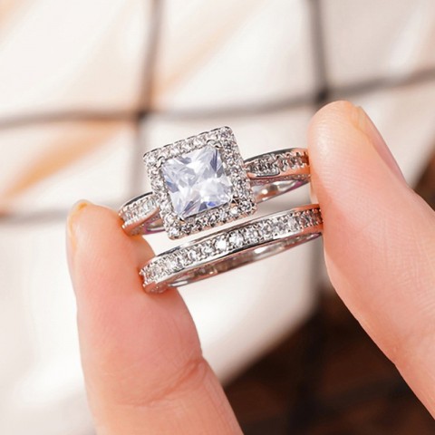 Choucong Vintage Gold Fill Wedding Ring Set with White CZ for Women