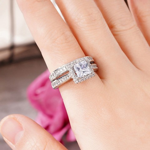 Choucong Vintage Gold Fill Wedding Ring Set with White CZ for Women