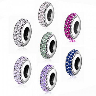 Elegant Women's Sterling Silver Spacer Beads with Cubic Zirconia for DIY Charms Bracelet