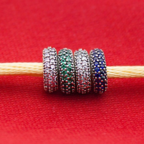 Elegant Women's Sterling Silver Spacer Beads with Cubic Zirconia for DIY Charms Bracelet
