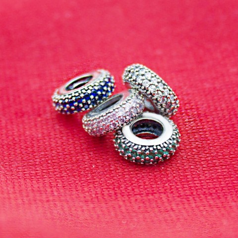 Elegant Women's Sterling Silver Spacer Beads with Cubic Zirconia for DIY Charms Bracelet