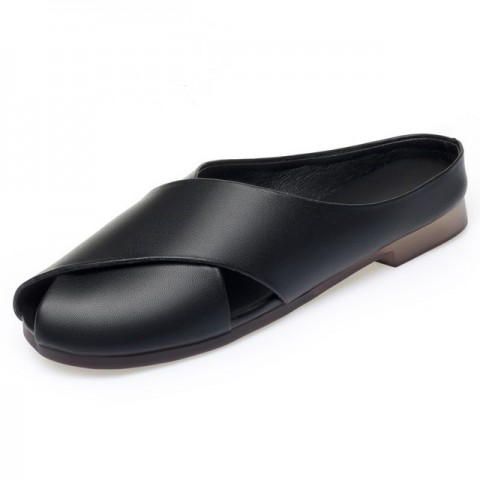Luxury Women's Genuine Leather Slippers: Comfortable Closed-Toe Non-Slip Summer Shoes