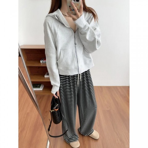 Women's Casual Padded Hoodie with Zipper - Thin Loose Sports Sweater