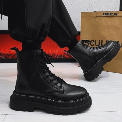 2024 Men's British Style Thick Sole High Top Leather Martin Boots for Winter