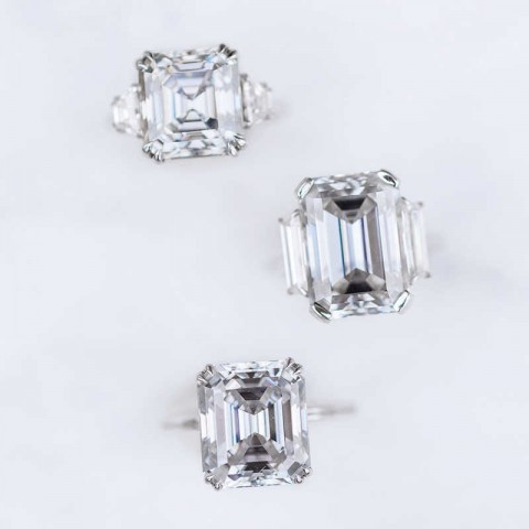 Luster Women's 10K/14K/18K High-Quality Asscher Cut Moissanite Wedding Ring with Trapezoid Stones
