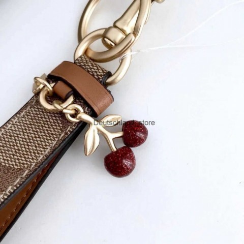Cherry Designer Luxury Keychains with Golden Chain and Pink Crystal