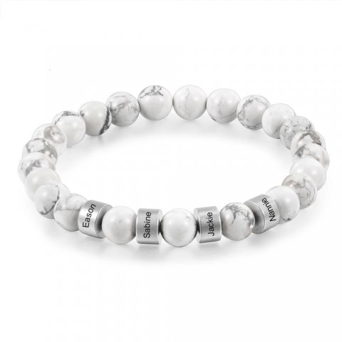 Personalized Men's Stainless Steel Beaded Bracelet with Custom Engraving and Lava Tiger Eye Stone