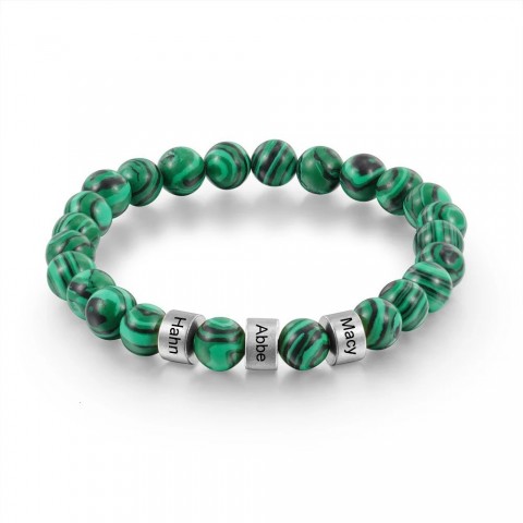 Personalized Men's Stainless Steel Beaded Bracelet with Custom Engraving and Lava Tiger Eye Stone