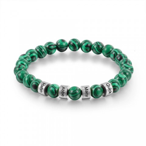Personalized Men's Stainless Steel Beaded Bracelet with Custom Engraving and Lava Tiger Eye Stone