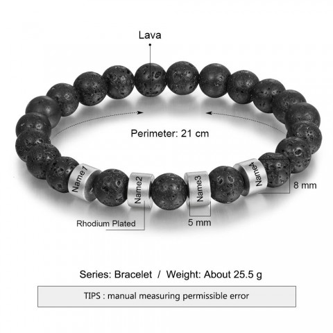 Personalized Men's Stainless Steel Beaded Bracelet with Custom Engraving and Lava Tiger Eye Stone