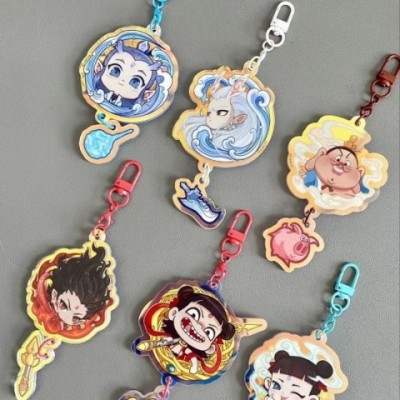 Nezha Magic Children's Acrylic Keychain Clock Pendant, Gray Tin Alloy for Boys