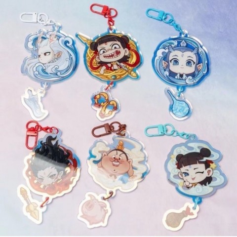 Nezha Magic Children's Acrylic Keychain Clock Pendant, Gray Tin Alloy for Boys