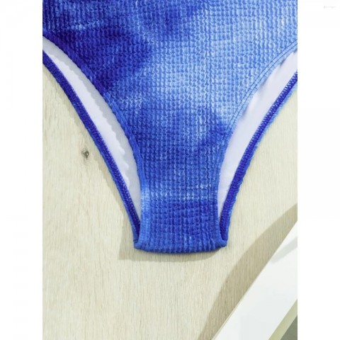 Women's Vintage Tie-Dye Pleated Bikini, Sexy Two-Piece Swimsuit with Adjustable High Waist