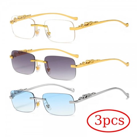 Cheetah Print 3PC Fashion Metal Rimless Sunglasses for Men and Women