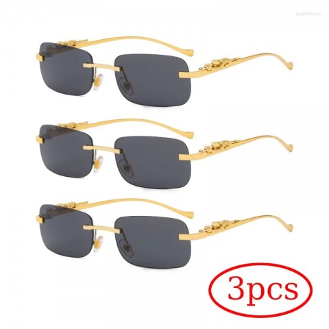 Cheetah Print 3PC Fashion Metal Rimless Sunglasses for Men and Women