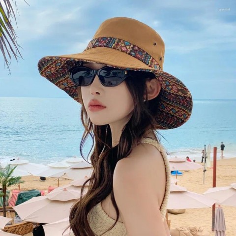 Beret Summer Bucket Hat for Women - Wide Brim Sun Protection