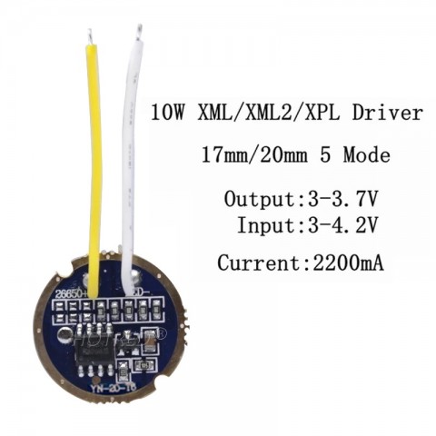 HotRed 10W XLM 5050-L2 LED T6U2 Flashlight Driver - 17mm/20mm, 2.7-4.2V, 2-2.2A, 5-Mode LED