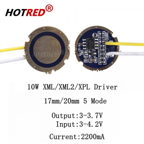 HotRed 10W XLM 5050-L2 LED T6U2 Flashlight Driver - 17mm/20mm, 2.7-4.2V, 2-2.2A, 5-Mode LED