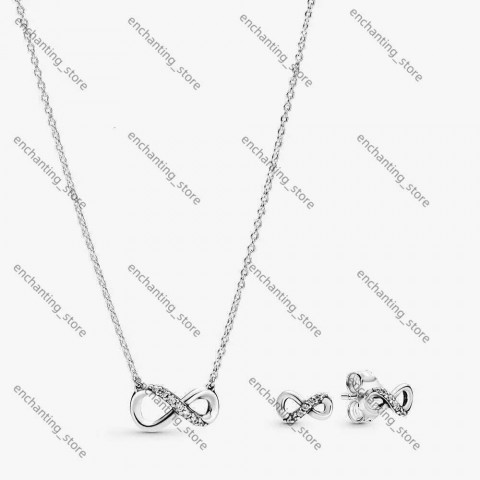 Luxury Pandora 925 Sterling Silver Pendant Necklace with Green Cubic Zirconia Earrings Set for Women