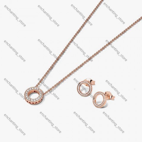 Luxury Pandora 925 Sterling Silver Pendant Necklace with Green Cubic Zirconia Earrings Set for Women