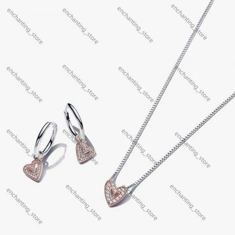 Luxury Pandora 925 Sterling Silver Pendant Necklace with Green Cubic Zirconia Earrings Set for Women
