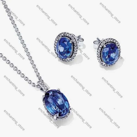 Luxury Pandora 925 Sterling Silver Pendant Necklace with Green Cubic Zirconia Earrings Set for Women