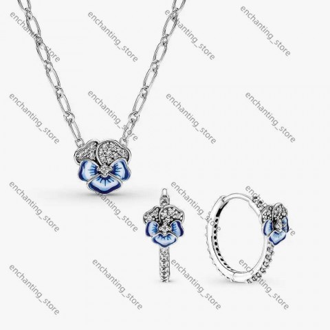 Luxury Pandora 925 Sterling Silver Pendant Necklace with Green Cubic Zirconia Earrings Set for Women