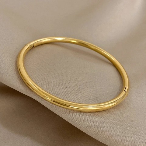 Large Polished Gold-Plated Stainless Steel Bangle Bracelet for Women