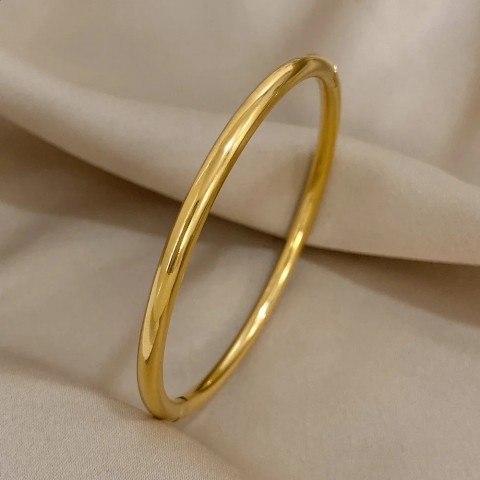Large Polished Gold-Plated Stainless Steel Bangle Bracelet for Women