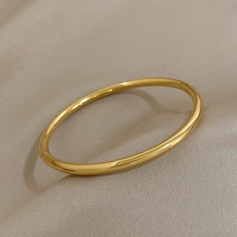 Large Polished Gold-Plated Stainless Steel Bangle Bracelet for Women