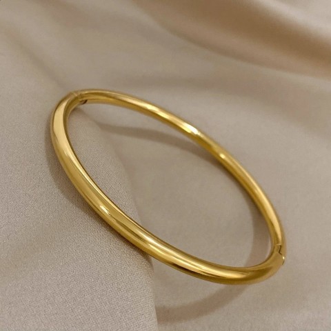 Large Polished Gold-Plated Stainless Steel Bangle Bracelet for Women