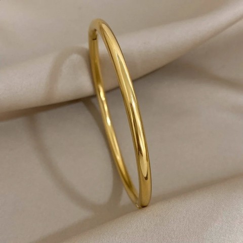 Large Polished Gold-Plated Stainless Steel Bangle Bracelet for Women