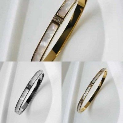 Luxury Women's Zircon Inlaid Bangle Bracelets - Waterproof Stainless Steel Jewelry Gifts