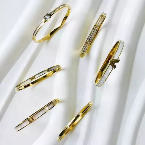 Luxury Women's Zircon Inlaid Bangle Bracelets - Waterproof Stainless Steel Jewelry Gifts