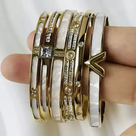 Luxury Women's Zircon Inlaid Bangle Bracelets - Waterproof Stainless Steel Jewelry Gifts