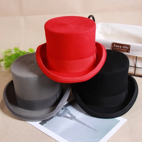 Wool Flat Fedora Hat for Men - Versatile Steampunk Style Unisex Top Hat