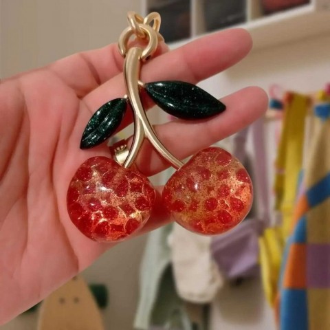 Cherry Charm Metal Keychain Lanyards for Men - Red, Black, Pink H250115