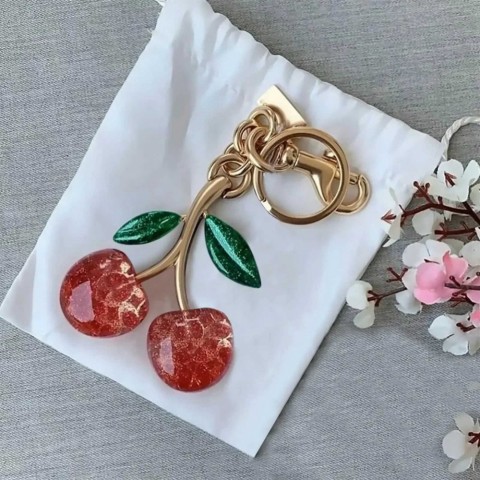 Cherry Charm Metal Keychain Lanyards for Men - Red, Black, Pink H250115