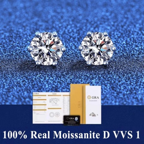 YES D VVS1 Moissanite Stud Earrings for Women Men, Platinum Plated Sterling Silver