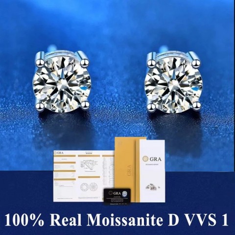 YES D VVS1 Moissanite Stud Earrings for Women Men, Platinum Plated Sterling Silver