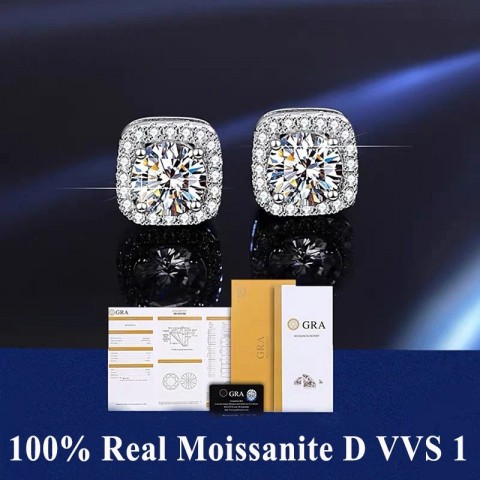 YES D VVS1 Moissanite Stud Earrings for Women Men, Platinum Plated Sterling Silver