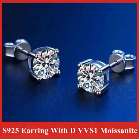 YES D VVS1 Moissanite Stud Earrings for Women Men, Platinum Plated Sterling Silver