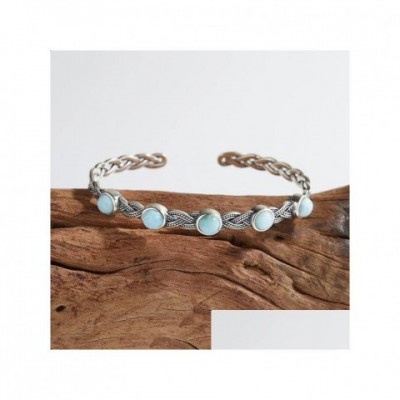 Huayi Vintage Bangle Sterling Silver Jewelry with Natural Larimar and Jasper for Women 240902