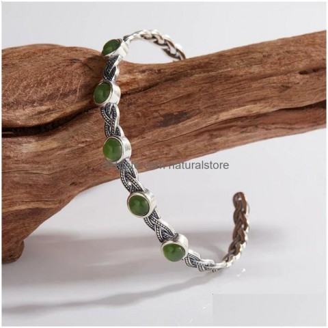 Huayi Vintage Bangle Sterling Silver Jewelry with Natural Larimar and Jasper for Women 240902