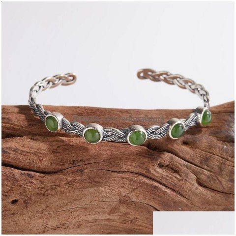 Huayi Vintage Bangle Sterling Silver Jewelry with Natural Larimar and Jasper for Women 240902