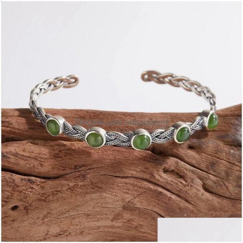 Huayi Vintage Bangle Sterling Silver Jewelry with Natural Larimar and Jasper for Women 240902