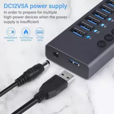 Aluminum Alloy USB Hub with Multiple Ports & LED Indicator for MacBook Pro & Computers